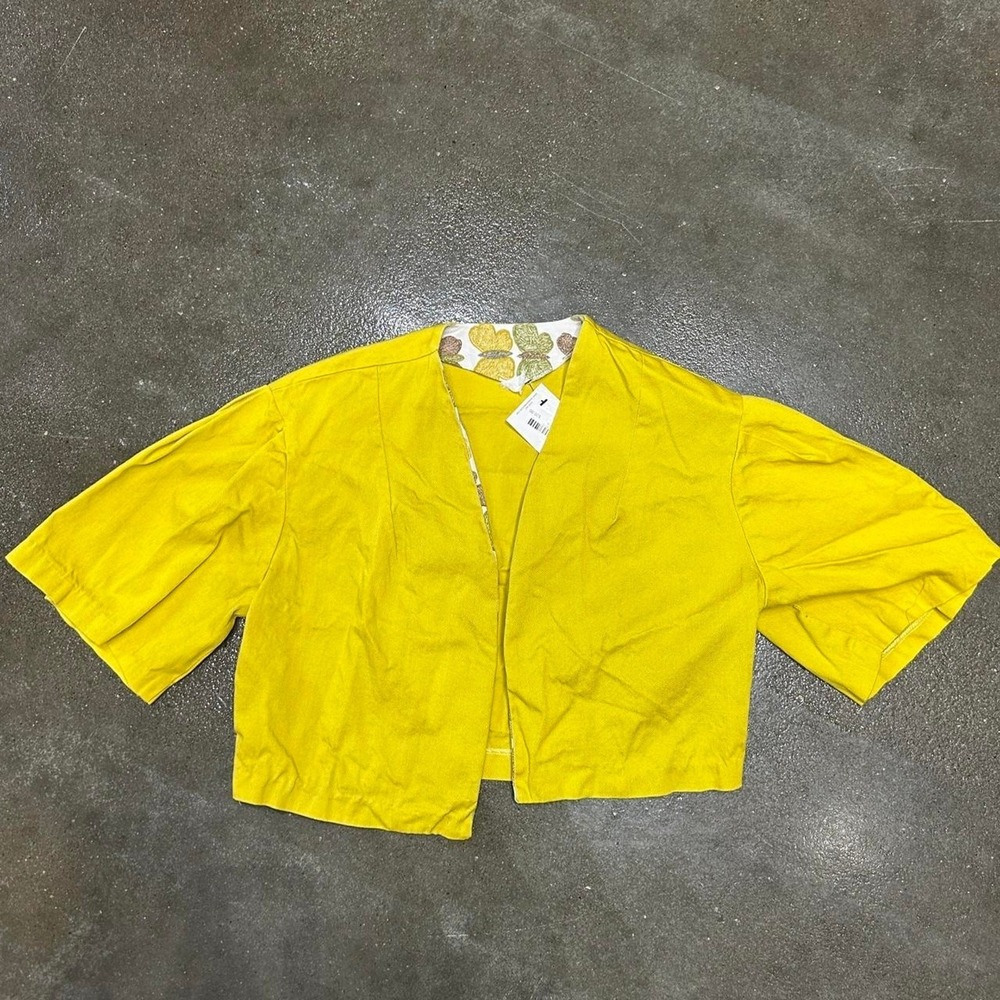 Vintage Cropped Yellow Bolero Butterfly Pattern Size Small Cardigan
